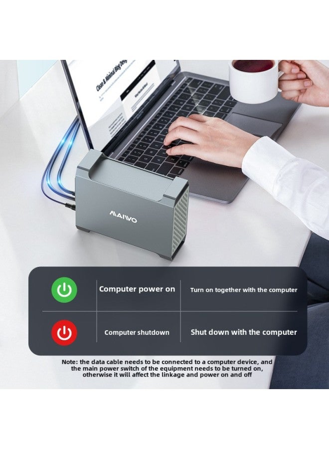 Maiwo Dual-disk Intelligent Temperature Control Type-C High Speed With Raid Aluminum Shell 3.5-inch SATA Hard Disk Daisy Chain-Color:K35282C-double Plate Temperature Control Array Box-European Stand - Image 4
