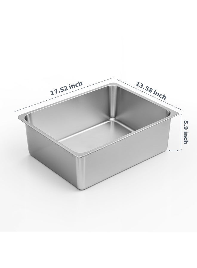 صندوق فضلات قطط كبير من الفولاذ المقاوم للصدأ بجوانب مرتفعة، 17.52 × 13.58 × 5.9 بوصة، سهل التنظيف، لا يمتص الروائح للقطط والأرانب - Image 2