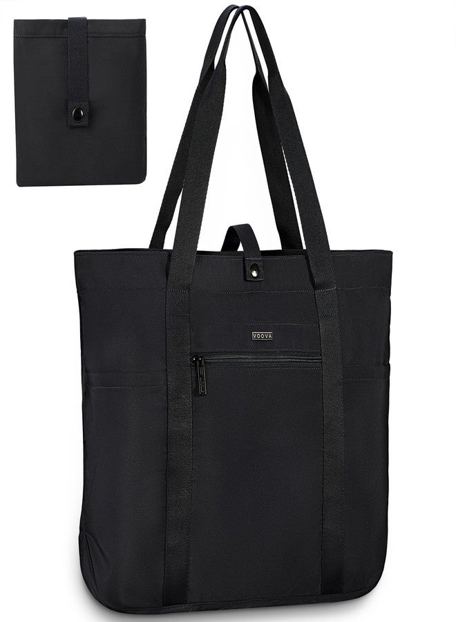 Voova Tote Bag for Women, Large Capacity Tote Bag with Zipper, Foldable Shoulder Bag Handbag for Work,Travel,Shopping, Beach, Black - Image 1