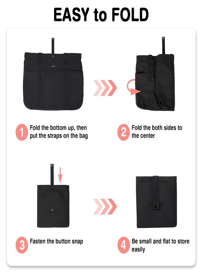 Voova Tote Bag for Women, Large Capacity Tote Bag with Zipper, Foldable Shoulder Bag Handbag for Work,Travel,Shopping, Beach, Black - Image 4