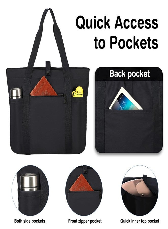 Voova Tote Bag for Women, Large Capacity Tote Bag with Zipper, Foldable Shoulder Bag Handbag for Work,Travel,Shopping, Beach, Black - Image 5
