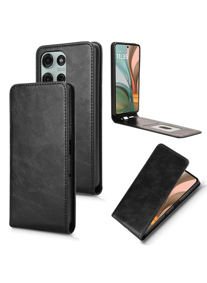 جراب هاتف جلدي مغناطيسي عمودي لهاتف Motorola Moto G75 5G (أسود)