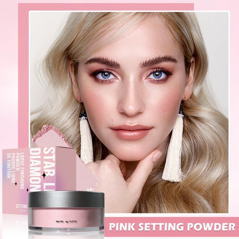 QIUFSSE Oil Control Loose Powder Makeup Pink Translucent Setting Powder Shimmer Long Lasting Lightweight Polvo Traslucido Maquillaje Para Mujer Face Powder Makeup - 02 Pink Shimmer - Image 2