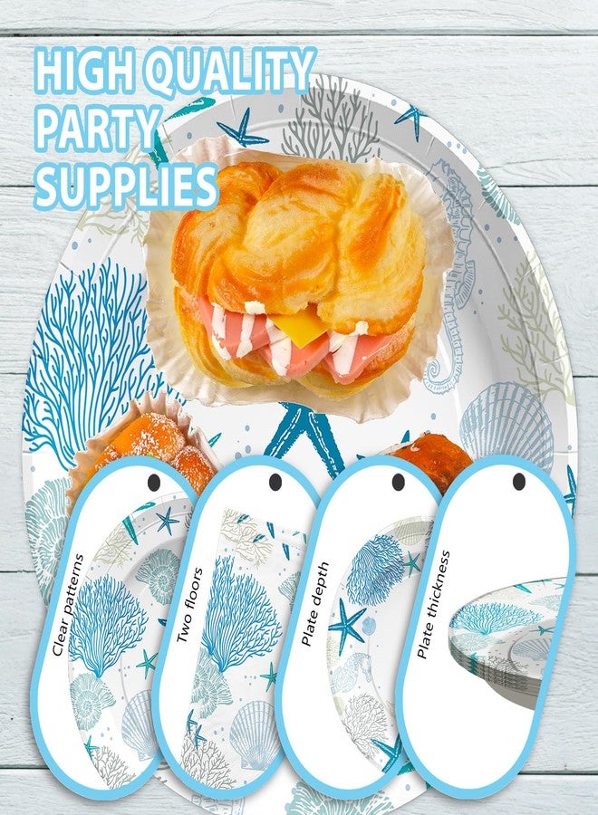 Grencian 96Pcs Coastal Beach Party Decorations Blue Seashell Starfish Coral Plates and Napkins Sets Nautical Ocean Birthday Party Decorations for Summer Beach Baby Shower Wedding Party Supplies Serves 24 - Image 4