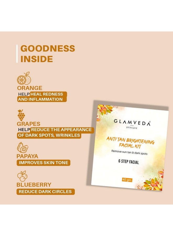 Glamveda Anti Tan Brightening Facial Kit | 6 Steps Facial | Removes Sun Tan & Dark Spots | Detans Skin For Instant Glow | For All Skin Types | 40Gm - Image 4