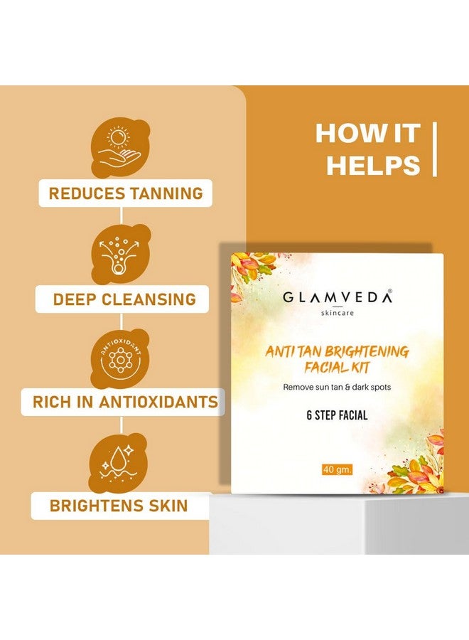 Glamveda Anti Tan Brightening Facial Kit | 6 Steps Facial | Removes Sun Tan & Dark Spots | Detans Skin For Instant Glow | For All Skin Types | 40Gm - Image 5