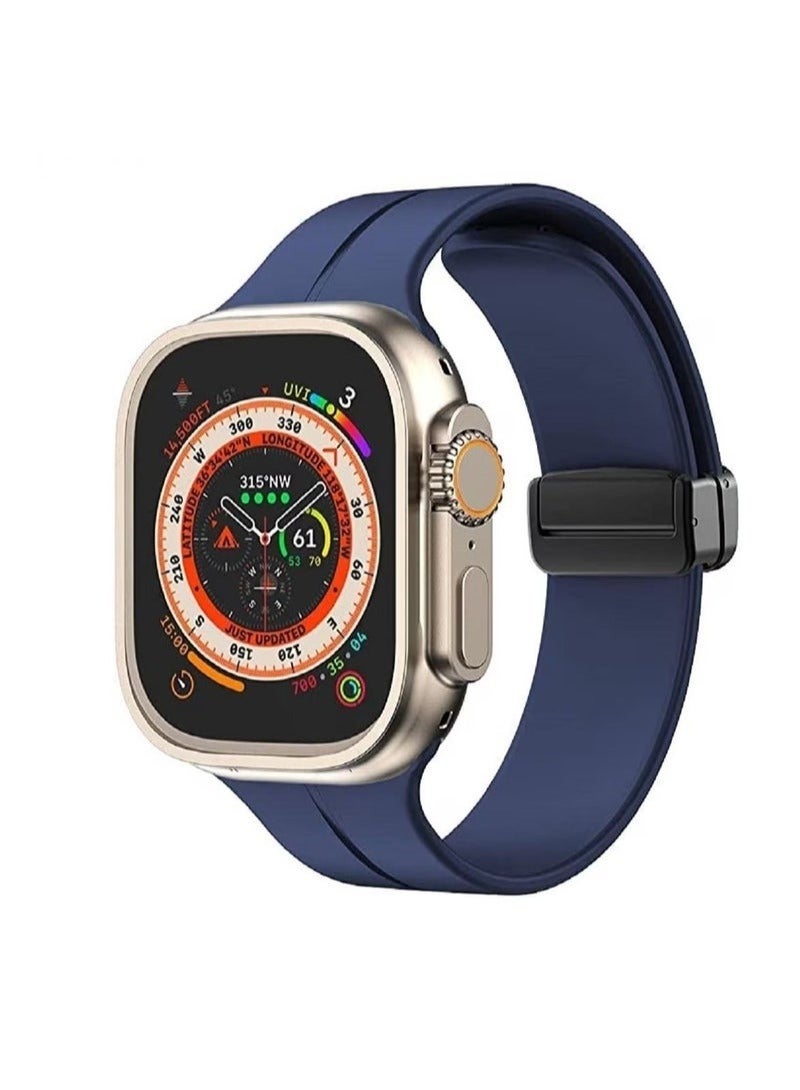 High Quality Silicone Band iWatch Sports Strap with Magnetic Lock for Apple Watch 44mm 45mm and Ultra 49mm 8 SE 7 6 5 Midnight Blue - Image 5