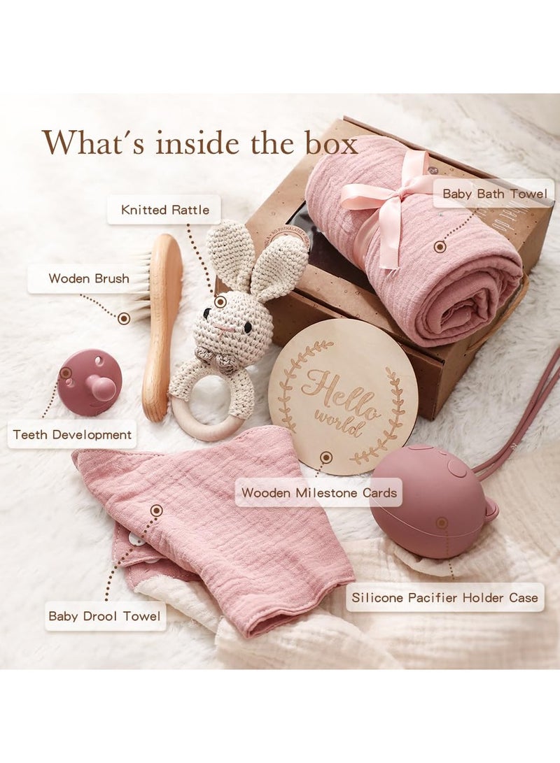 ميكسد مجموعة هدايا للاطفال حديثي الولادة، مجموعة مستلزمات استحمام للاطفال حديثي الولادة مع بطانية اطفال خشخيشة، هدية للبنات حديثي الولادة وهدايا للاولاد الرضع لحفلات استقبال المولود الجديد، وردي - Image 4