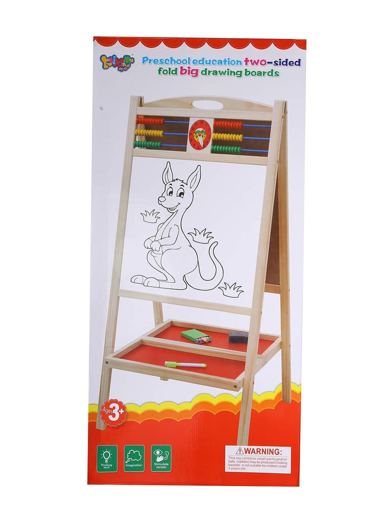 Factory Price Two Sided Wooden Magnetic Easel Board With Drawing Accessories & Abacus - Image 4