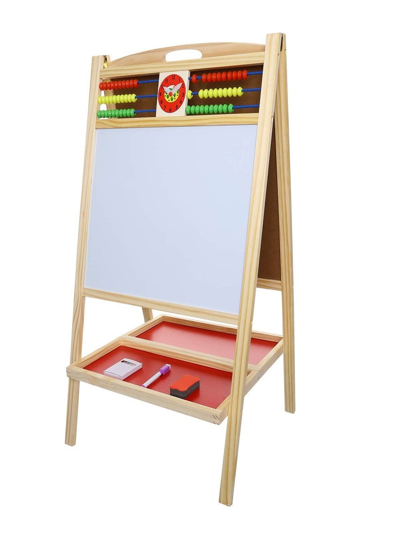 Factory Price Two Sided Wooden Magnetic Easel Board With Drawing Accessories & Abacus - Image 1