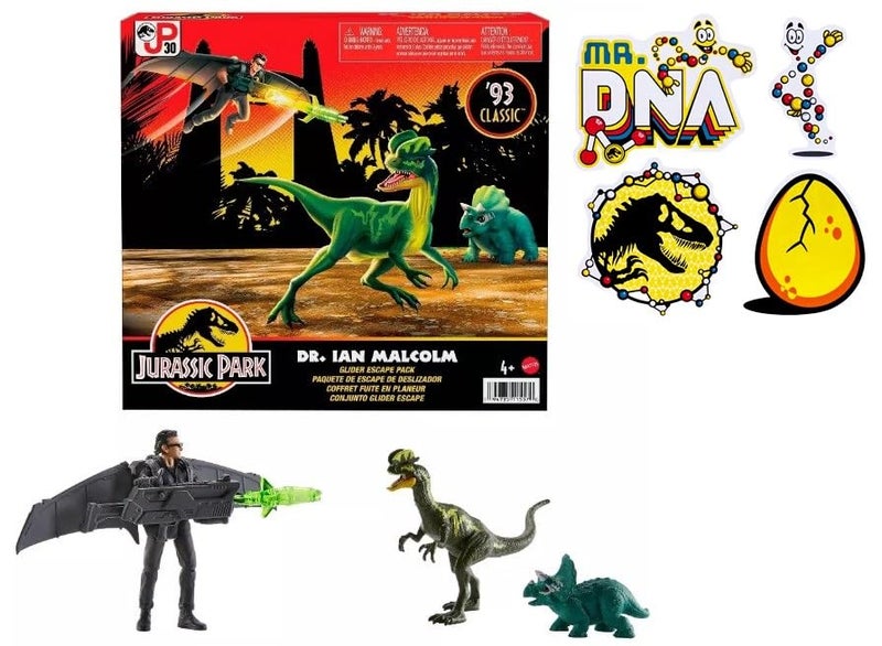 Jurassic World Park 93 Classic with Bonus Sticker Dr Ian Malcom Glider Escape Pack - Image 1