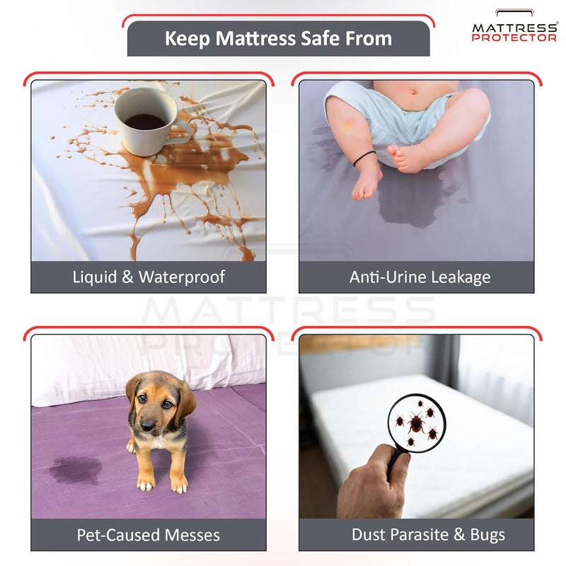 Mattress Protector واقي مرتبة مقاوم للماء قطن تيري غطاء مرتبة مزدوجة مضاد للماء تصميم مشدود غير سام 72x72 بوصة 6x6 أقدام حجم سرير مزدوج أزرق داكن - Image 5