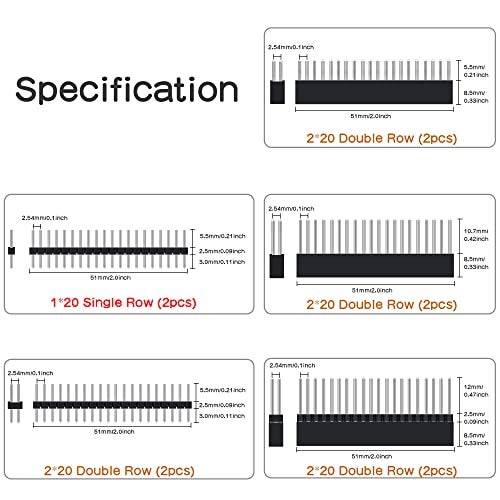 Geekworm 2x20 40 Pin Stacking Female Header Kit for Raspberry Pi - 5 Specifications, 10Pcs - Image 2