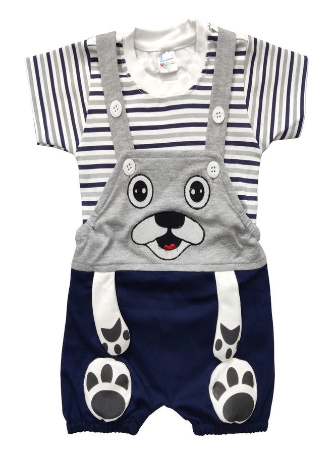 MURLI Romper Baby Suit Dungaree Jumpsuit Outfits for Newborn Baby Boys & Girls (Navy Blue A, 12-18 months) - Image 1