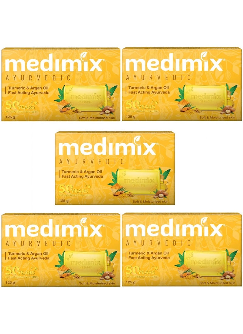 Medimix Medimix Turmeric and Argan Oil Bath Soap-125 gm x 5  - Image 1