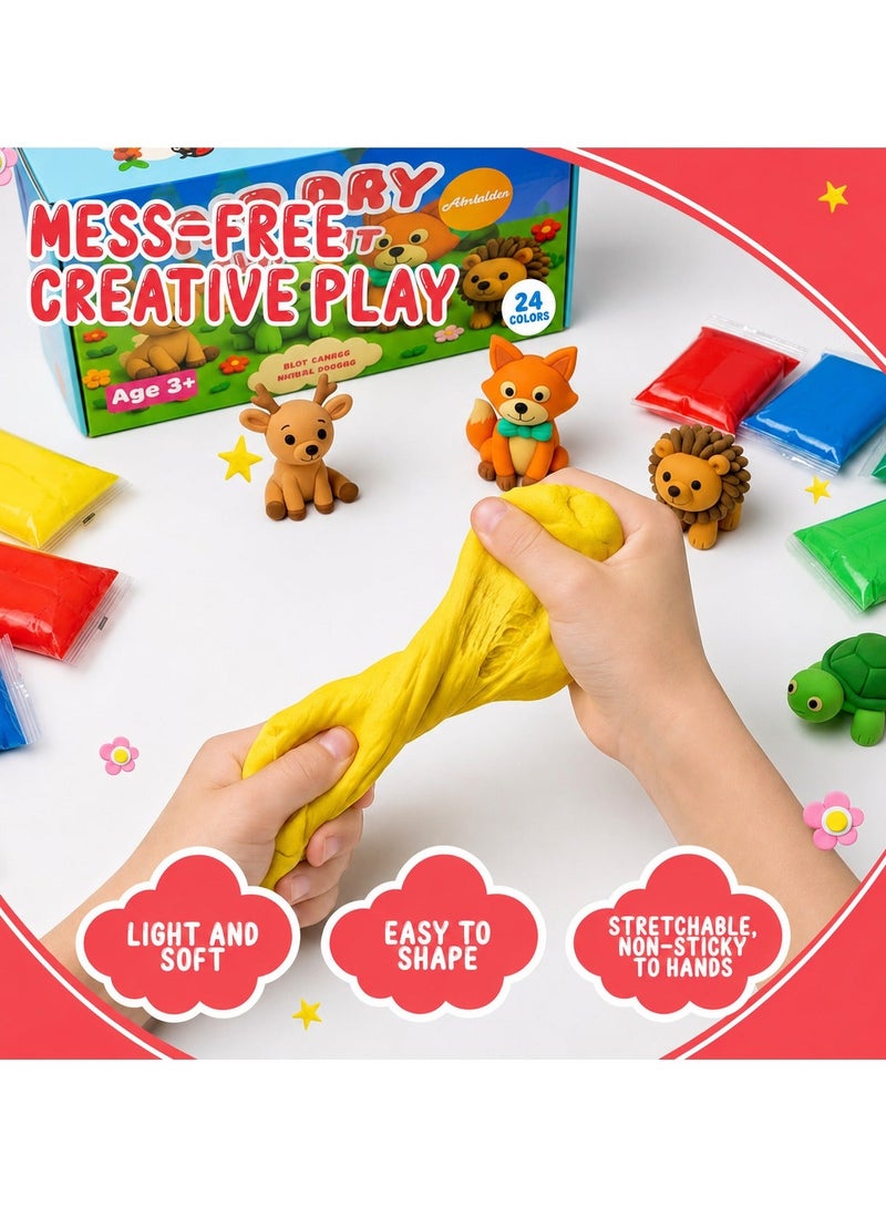 CHEEMAISTIC Air Dry Clay - 24 Colors Modeling Clay Set with 3 Sculpting Tools for Kids, Non-Toxic Soft DIY Craft Clay Kit for Children, Educational Plasticine Dough for Arts Crafts, School Projects, Creative Learning Toys for Boys & Girls - Image 2