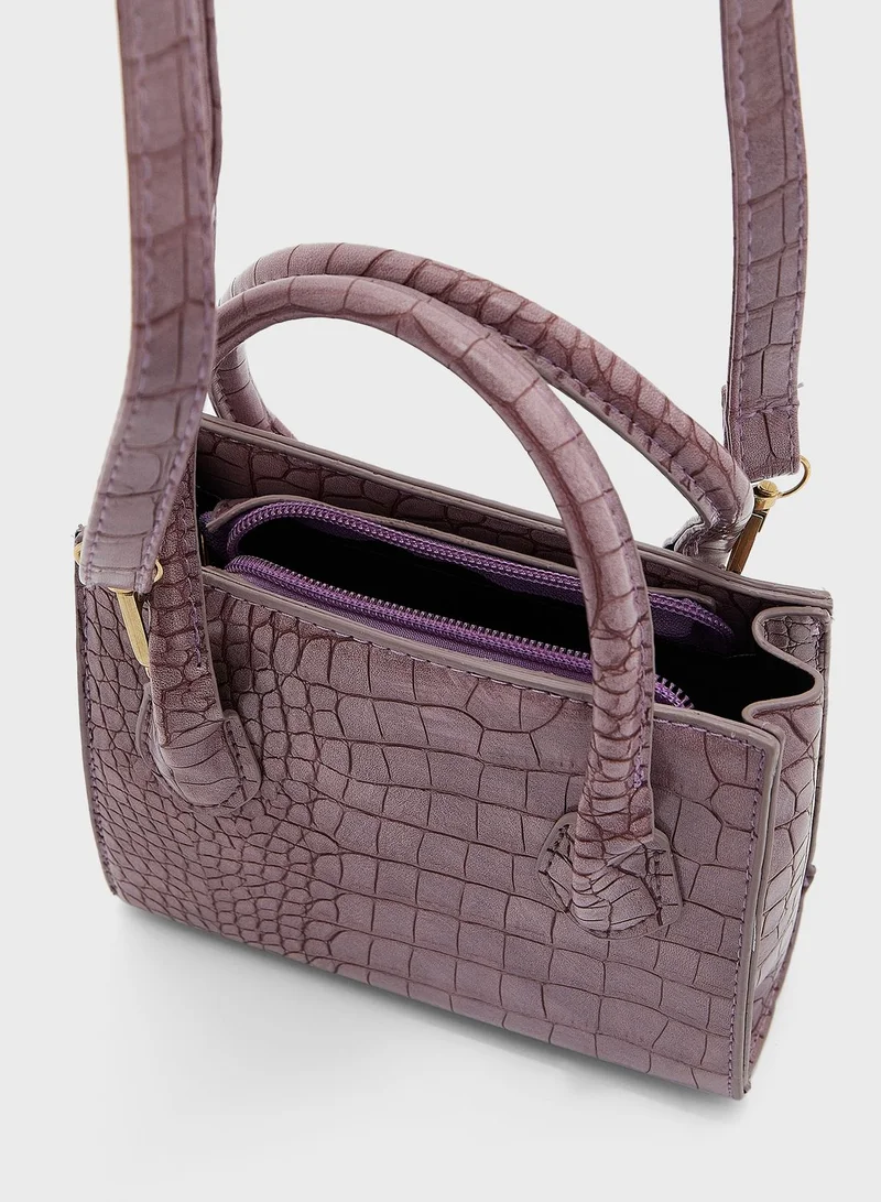 Ginger Textured Croc Effect Mini Tote Bag
