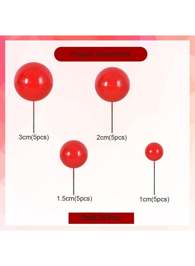 Ascension Mini Balloon Cake Toppers Round Red Ball Cupcake Toppers Cake Decorations for Birthday Wedding Christmas Decoration Items Christmas Faux Ball Birthday Decoration (Pack of 20) - Image 3