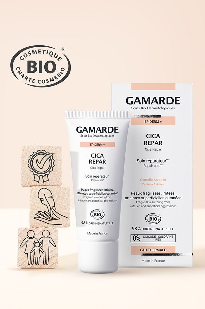 gamarde Cica Repair Cream 40ml – Certified Organic Skin Recovery Cream with Centella Asiatica & Organic Carob Seeds – Promotes Natural Repair, Strengthens Skin Barrier, Soothes Irritation – For Face & Body, Adults & Kids 3+ – Vegan - Image 1