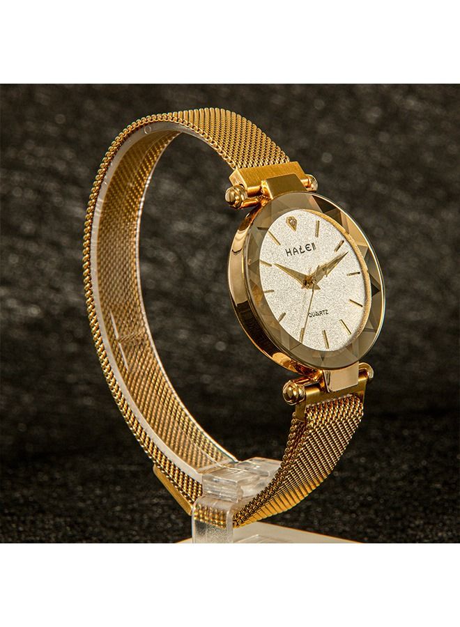 هالي ساعة هالي نسائية ذهبية - ساعة معصم كوارتز بسوار من الفولاذ المقاوم للصدأ - مينا 34 ملم - مقاومة للماء 30 متر - مناسبة للسباحة والغوص السطحي - هدية elegante - Image 4