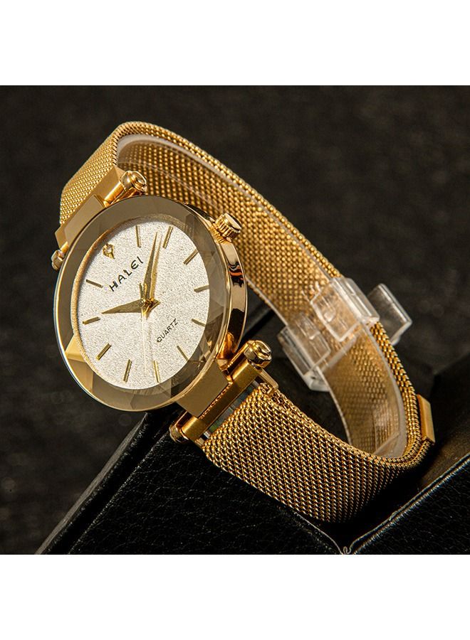 هالي ساعة هالي نسائية ذهبية - ساعة معصم كوارتز بسوار من الفولاذ المقاوم للصدأ - مينا 34 ملم - مقاومة للماء 30 متر - مناسبة للسباحة والغوص السطحي - هدية elegante - Image 3
