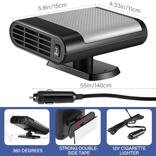 Datanly 2 Pcs 12V 150W Portable Car Heater Defroster 2 in 1 Modes Automobile Windscreen Fan Heating and Cooling Windshield Fan Defroster Demister with Plug into Cigarette Lighter (Grey) - Image 2