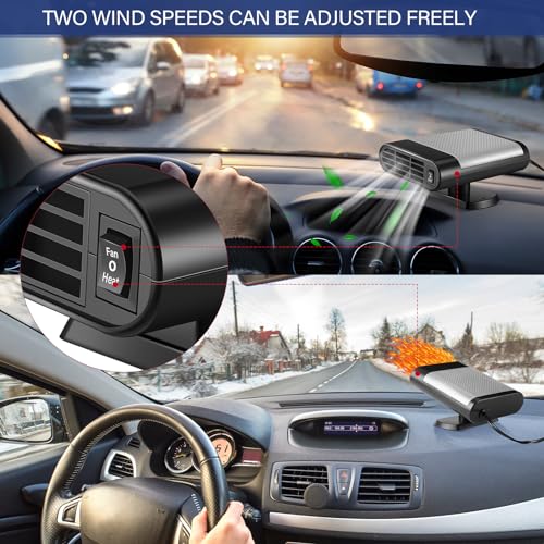 Datanly 2 Pcs 12V 150W Portable Car Heater Defroster 2 in 1 Modes Automobile Windscreen Fan Heating and Cooling Windshield Fan Defroster Demister with Plug into Cigarette Lighter (Grey) - Image 5