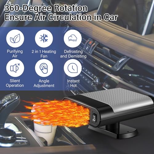Datanly 2 Pcs 12V 150W Portable Car Heater Defroster 2 in 1 Modes Automobile Windscreen Fan Heating and Cooling Windshield Fan Defroster Demister with Plug into Cigarette Lighter (Grey) - Image 3