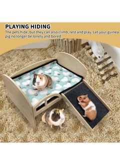 Kathson kathson Wooden Guinea Pig Bed Hideout Small Animal House Bed Hut Habitats with Stairs and Mat for Hamster Chinchilla Ferret Playing Hiding Sleeping  - Image 5