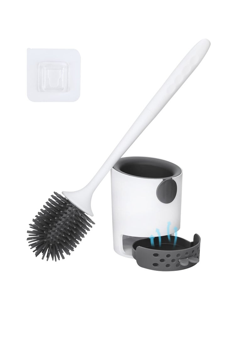 KASTWAVE Toilet Brush with Holder Set, Soft Silicone Bathroom Toilet Bowl Storage with TPR Banister Brush, Removable Water Drawer, and Long Handle, Wall Mounted/ Floor Standing, White  - Image 1