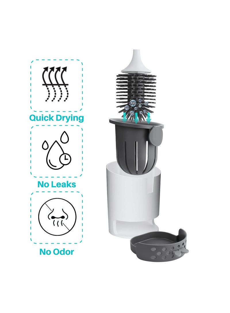 KASTWAVE Toilet Brush with Holder Set, Soft Silicone Bathroom Toilet Bowl Storage with TPR Banister Brush, Removable Water Drawer, and Long Handle, Wall Mounted/ Floor Standing, White  - Image 3