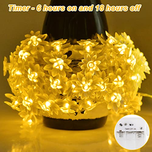 echosari Flower String Lights Battery Operated, 158" Lotus Flower Fairy Lights with Auto Timer 8 Modes, Soft Rubber Flowers String Lights Waterproof for Kids' Room Garden Patio Décor (Warm White) - Image 4