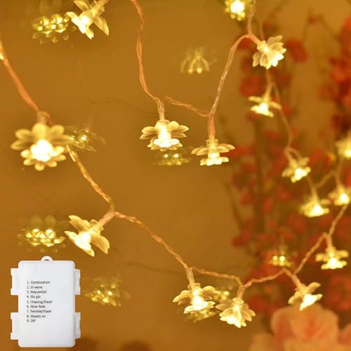 echosari Flower String Lights Battery Operated, 158" Lotus Flower Fairy Lights with Auto Timer 8 Modes, Soft Rubber Flowers String Lights Waterproof for Kids' Room Garden Patio Décor (Warm White) - Image 2
