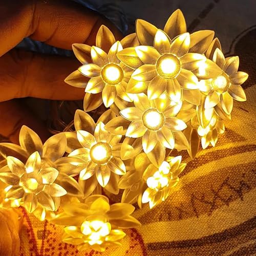 echosari Flower String Lights Battery Operated, 158" Lotus Flower Fairy Lights with Auto Timer 8 Modes, Soft Rubber Flowers String Lights Waterproof for Kids' Room Garden Patio Décor (Warm White) - Image 1