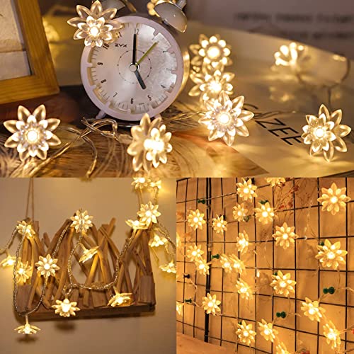 echosari Flower String Lights Battery Operated, 158" Lotus Flower Fairy Lights with Auto Timer 8 Modes, Soft Rubber Flowers String Lights Waterproof for Kids' Room Garden Patio Décor (Warm White) - Image 3