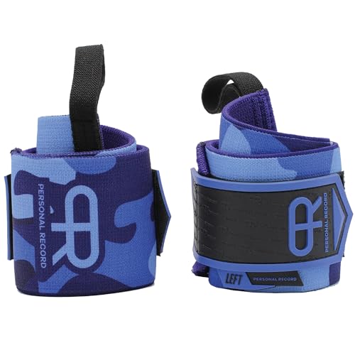PR Personal Record Heavy Duty Premium Wrist Wraps, More Elasticity, Reinforced Stitching, Extra Wide Strap, Strong Thumb Loop, Larry Wheels Weightlifting Wraps, Lifting Wrist Wraps (Blue Camo) - Image 3