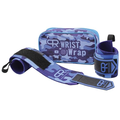 PR Personal Record Heavy Duty Premium Wrist Wraps, More Elasticity, Reinforced Stitching, Extra Wide Strap, Strong Thumb Loop, Larry Wheels Weightlifting Wraps, Lifting Wrist Wraps (Blue Camo) - Image 2