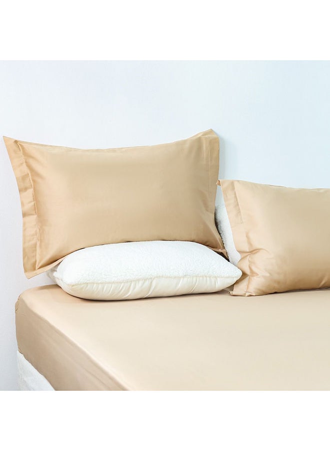 Danube Home Serene 3 Pc Cotton Queen Fitted Sheet Set - Beige - 160x200 cm + 35 cm, 50x75 cm | 100% Cotton -300 Thread Count Bedding Set For Bedroom - Image 1