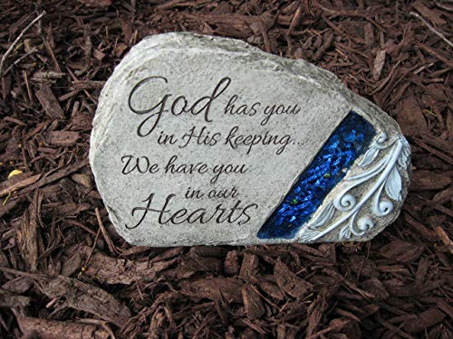 Carson Memorial Garden Stone With Blue Mosaic Solar Accent - God Has You In His Keeping We Have You In Our Hearts - Image 2