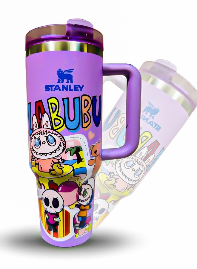 Stanley × Labubu 40oz Stainless Steel Travel Tumbler with Handle | Vacuum Insulated Cup with Splash-Resistant Lid & Straw | Keeps Drinks Hot 16H or Cold 24H | Limited Edition Durable Design