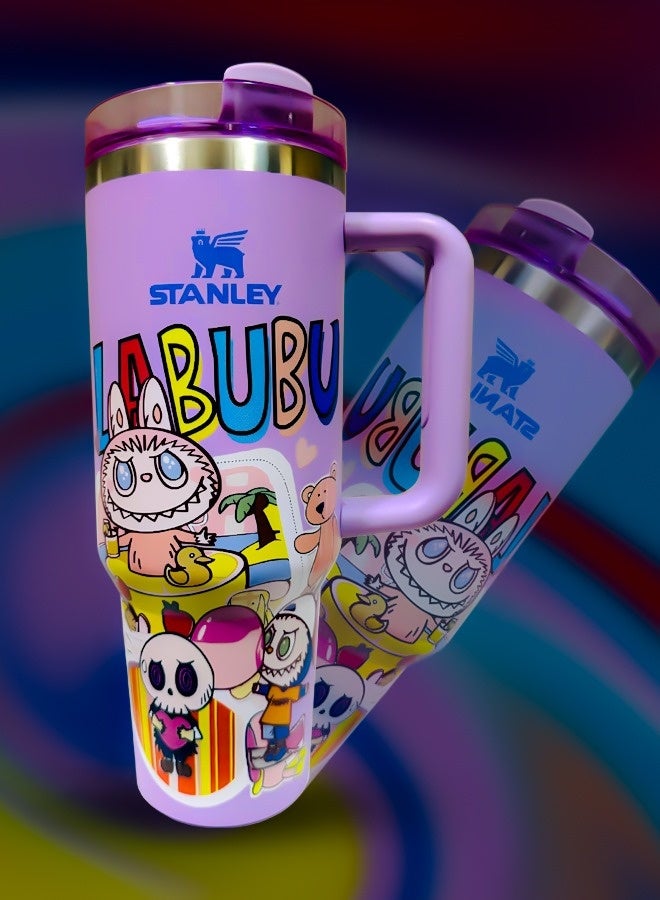 Stanley × Labubu 40oz Stainless Steel Travel Tumbler with Handle | Vacuum Insulated Cup with Splash-Resistant Lid & Straw | Keeps Drinks Hot 16H or Cold 24H | Limited Edition Durable Design