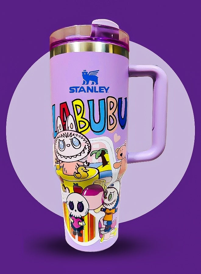 Stanley × Labubu 40oz Stainless Steel Travel Tumbler with Handle | Vacuum Insulated Cup with Splash-Resistant Lid & Straw | Keeps Drinks Hot 16H or Cold 24H | Limited Edition Durable Design