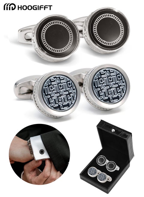 2 Pairs Men's Cufflinks, Shirt Suit Cufflinks, with Classic Calm and Unique Design are Suitable for Formal occasions and Daily Mens Accessories（with Cufflink Box）