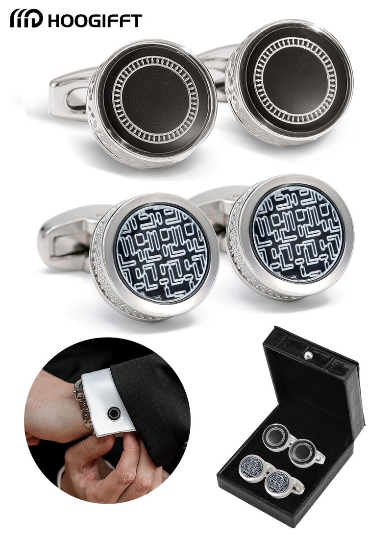 HOOGIFFT - 2 Pairs Men's Cufflinks, Shirt Suit Cufflinks, with Classic Calm and Unique Design are Suitable for Formal occasions and Daily Mens Accessories（with Cufflink Box） - Image 1