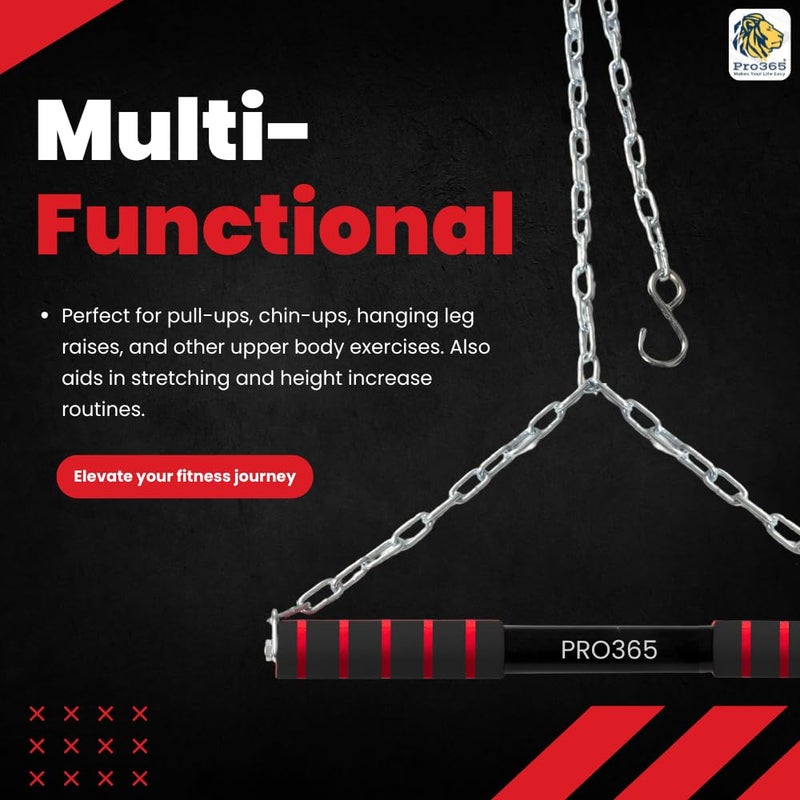 PRO365 Rotational Chin Up Bar 130 Kgs Capacity | Monkey Bar | In Room Kids Hanging Rod | Height Growth | Heavy Duty Chain | Home Gym Equipment | - Image 5