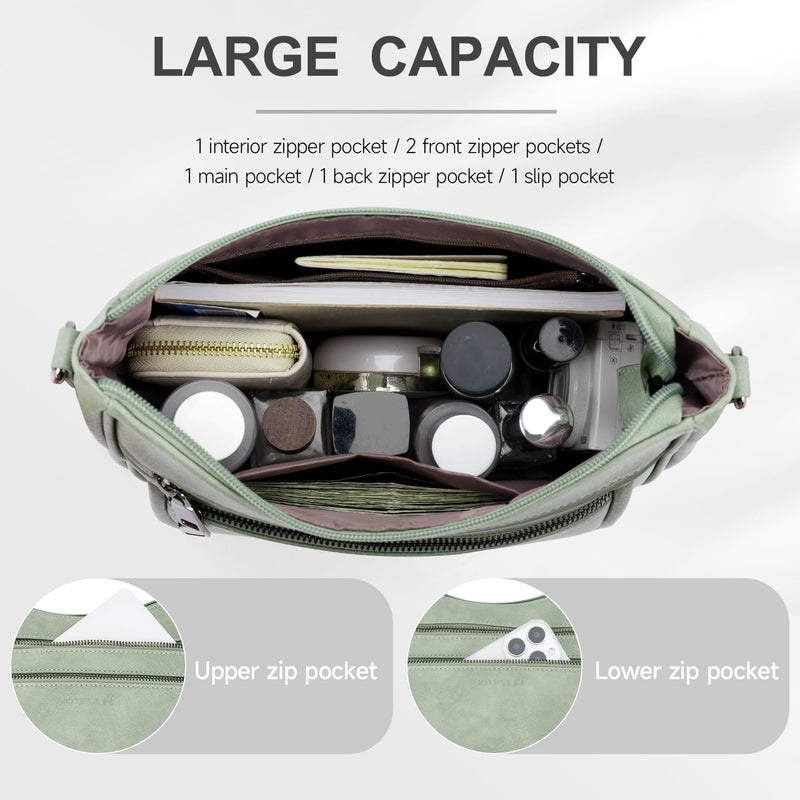KITEVIUN Crossbody Bags for Women Leather Purse Trendy Multi Pocket Shoulder Handbags with Adjustable Guitar Strap - Image 3