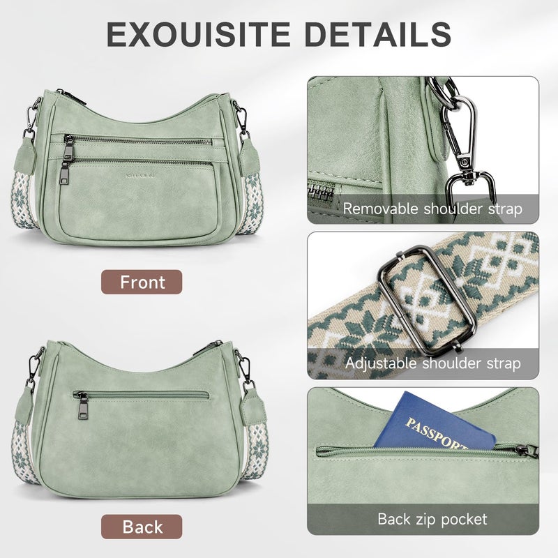 KITEVIUN Crossbody Bags for Women Leather Purse Trendy Multi Pocket Shoulder Handbags with Adjustable Guitar Strap - Image 5