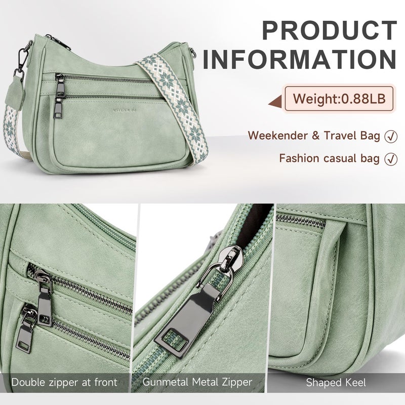 KITEVIUN Crossbody Bags for Women Leather Purse Trendy Multi Pocket Shoulder Handbags with Adjustable Guitar Strap - Image 4
