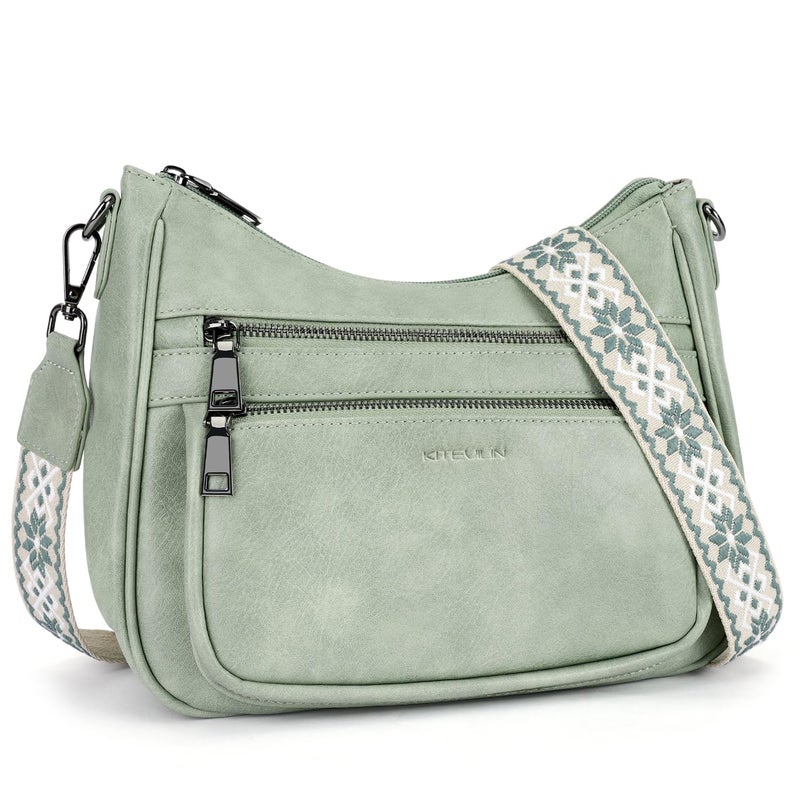 KITEVIUN Crossbody Bags for Women Leather Purse Trendy Multi Pocket Shoulder Handbags with Adjustable Guitar Strap - Image 1