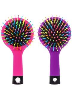 37YIMU Pack of 2 Rainbow Volume Brushes Detangling Hair Brushes Hair Curl Straight Magic Combs with Mirror Pink  Purple 